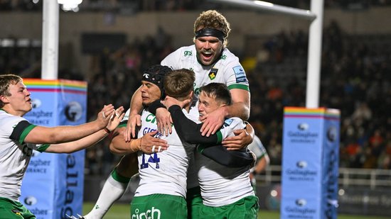 Northampton Saints celebrate a try