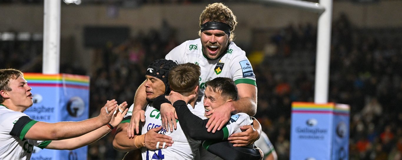 Northampton Saints celebrate a try