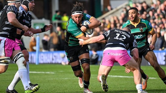 Lewis Ludlam of Northampton Saints against Newcastle Falcons.