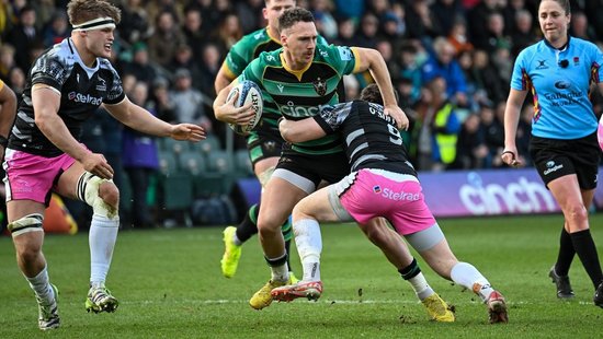 Tom James of Northampton Saints against Newcastle Falcons.