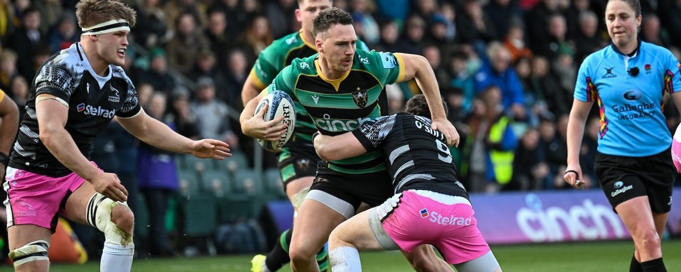 Tom James of Northampton Saints against Newcastle Falcons.