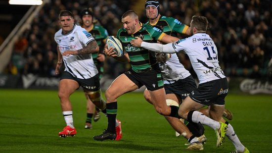 Ollie Sleightholme of Northampton Saints against Saracens.