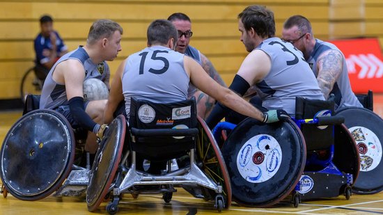 Saints Wheelchair Rugby side in action