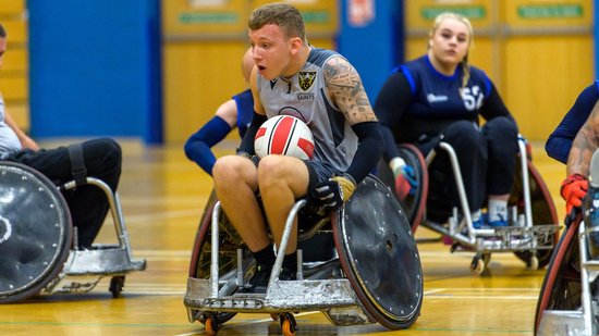 Saints Wheelchair Rugby side in action
