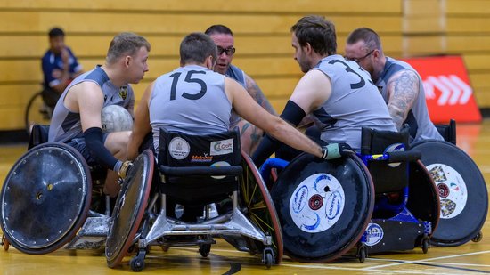 Saints Wheelchair Rugby side in action