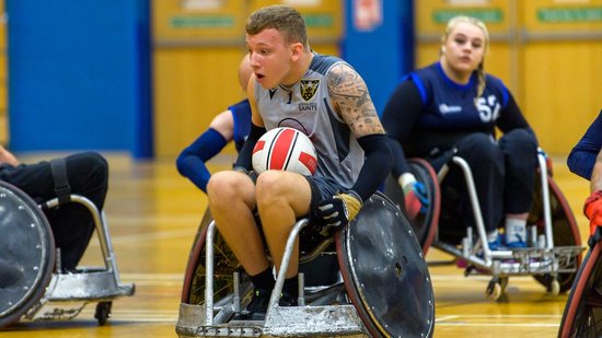 Saints Wheelchair Rugby side in action