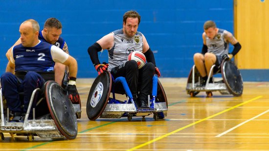 Saints Wheelchair Rugby side in action